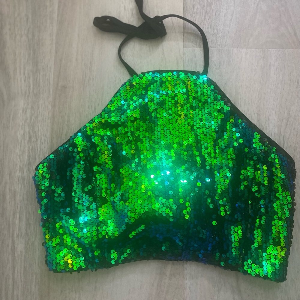 Fashion Nova Festive Best Vibes Sequin Halter Top Size XS NWT